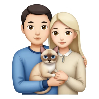 asian couples holding siamese cat sticker