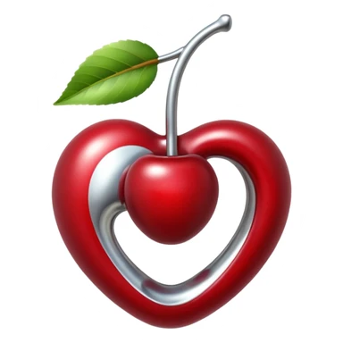 bitten cherry, liquid silver chrome, playful erotic symbolism, glossy shine sticker