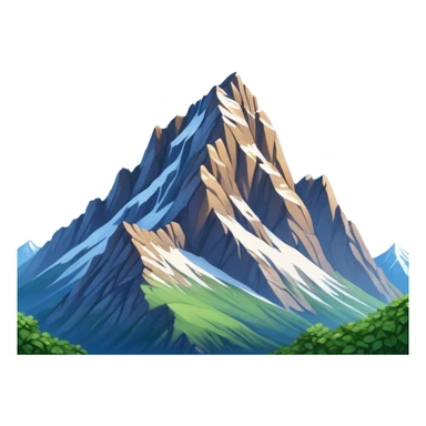 Cinematic Realistic Mountain Emoji, Majestic and towering, with craggy, snow-capped peaks rising sharply against a deep blue sky. The rugged terrain is dotted with rocky outcrops and patches of greenery, with clouds swirling around the higher reaches. Soft glowing outline, capturing the essence of ancient strength and natural beauty in a towering mountain! sticker