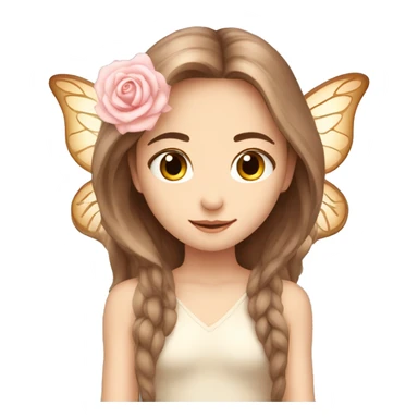 Beautiful, rose, fairy, light beige, long brown hair, big wings, fair skin sticker