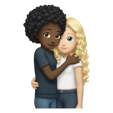 Black girl with straight black hair hugging a white girl with curly blonde hair sticker