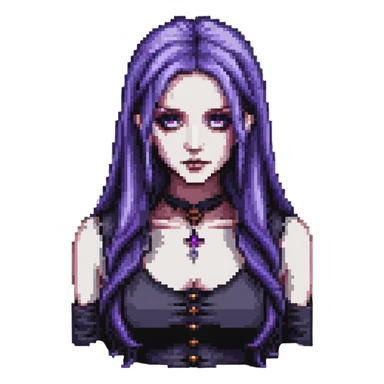 pixel art of a gothic woman with purple hair, witchy touch sticker
