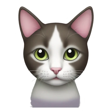 dark brown grey and white cat with pale green eyes pink nose sticker