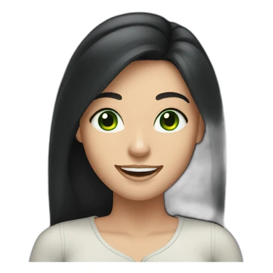 Caucasian woman with long black hair and green eyes cheerful sticker