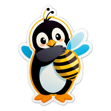 Penguin hugging bee  sticker