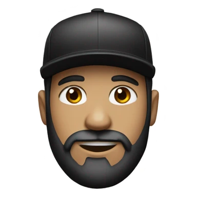 Man with black hair and beard with white skin and a black cap on and with black t shirt  sticker