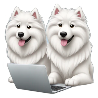 two-samoyeds-working-on-laptop sticker