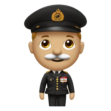Charlie chaplin with block mustache but without hat, black sideways combed hair and brown classical 1936 dutch military uniform and red white soccer captains upper armbracelet looking fiercefully sticker