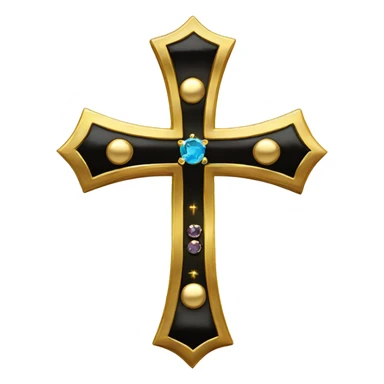 A gold and black Christian cross with jewels  in it sticker