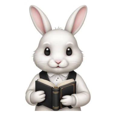  white rabbit with black book and tea cup sticker