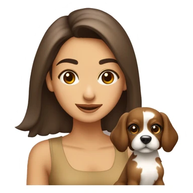 garota morena olho castanhos cabelo no ombro castanho pele bege clara com um cachorro pequeno sticker