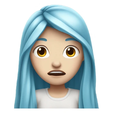 white skin girl with blue long hair is shocked sticker