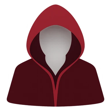 Convert to a color icon style with a hooded figure in a dark red cloak, mysterious and dramatic lighting, emphasizing deep red and black tones, no background. sticker
