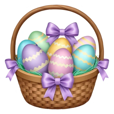 easter eggs in basket with a bow sticker