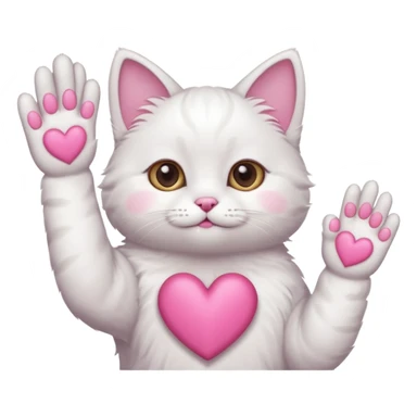 Cute white cat making heart shape with his hand above the head sticker