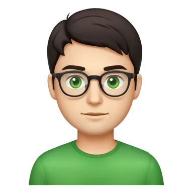 simple young male emoji with dark hair, glasses, green eyes, slight stubble sticker