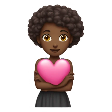 A black girl holding a a pink heart sticker