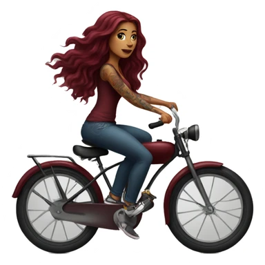 Beautiful tattooed  burgundy long haired woman riding a bike sticker