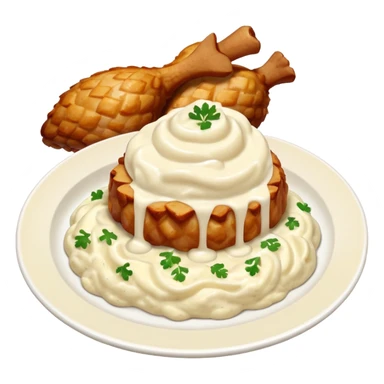 chicken chunks with alfredo sauce and mashed potatoes on the side sticker