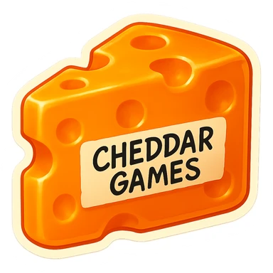Brighten the tape on the side of the clear, translucent orange block of cheddar cheese (with Swiss cheese holes) so it is closer to white or a very light tan. Keep the hyper-detailed, retro, 90's toy plastic texture, soft reflections, and gummy-like translucency. The tape should still have 'CHEDDAR GAMES' written in a sharp, messy style. No background, preserve the glowing, appealing, high-quality look. sticker