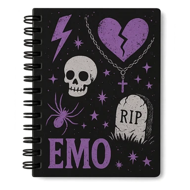 emo style black and purple notebook sticker
