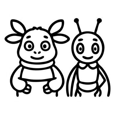 Luntik and Kuzya as a modern outlined icon, slightly stylized, no fill sticker