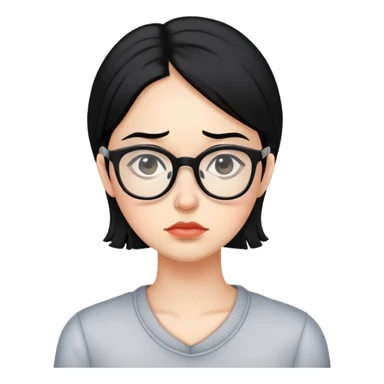 "- Nữ
- 30 tuổi
- Da trắng
- Tóc đen
- Đeo kính
- Mặt buồn
" sticker