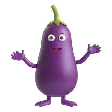 eggplant with human-like hands and legs, emoji style sticker