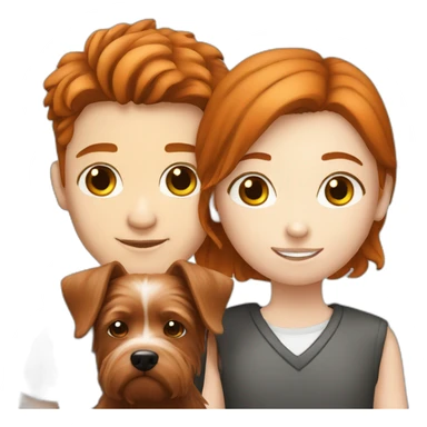 Brown haired boy and ginger haired girl with black westie sticker