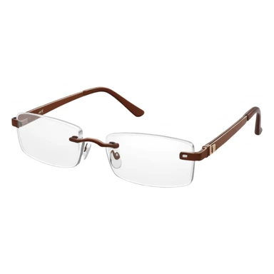 tiny Y2K brown rimless glasses, narrow rectangular lenses, angled view sticker