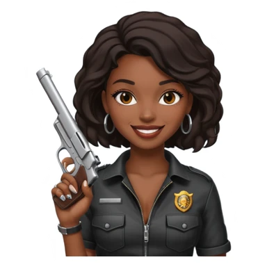A sexy black female gang member with a gun sticker