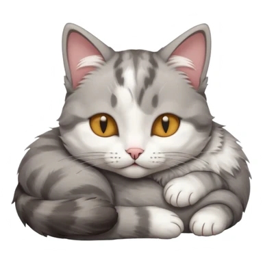 grey and white small cat with its eyes closed lying down with his head leaning on his paw sticker