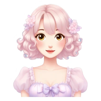 Gorgeous pastel anime style lady with blushing face and a dress cottagecore fairycore  Kawaii anime colorful pearly romantic simplistic aesthetic trending style sticker