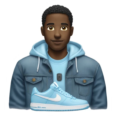 Make a black man whit a polo hoddie and light blue jean and Nike air sticker