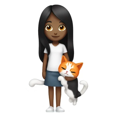 long black hair girl holding a white and orange cat. sticker