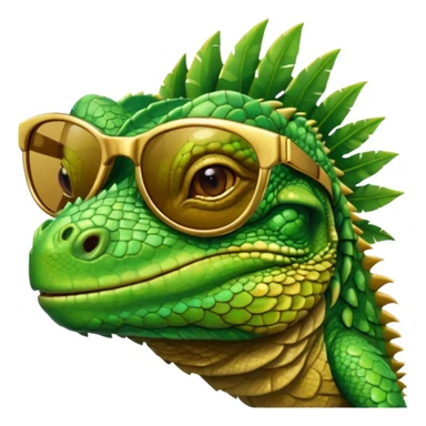 rich iguana head with golden glossy sunglasses sticker