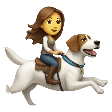 brown haired woman riding on a white dog sticker