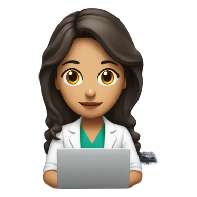 Mujer morena cabello liso medico con una laptop y su hija blanca con cabello enredado  sticker