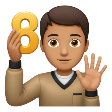 man holding 6️⃣ above the lefthand and 7️⃣ above the right hand sticker