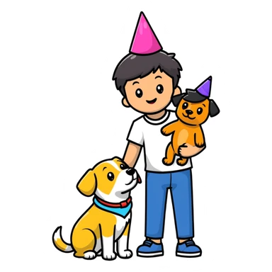 boy and his dog celebrating at party sticker