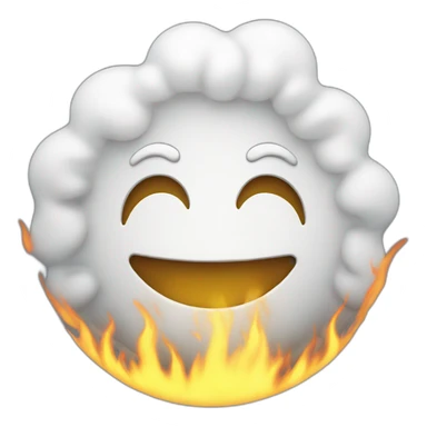 circular white head and smiling face with white fire surrounding it sticker