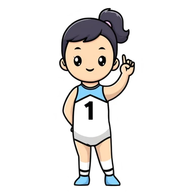 Girl in leotard holding number 1 sticker