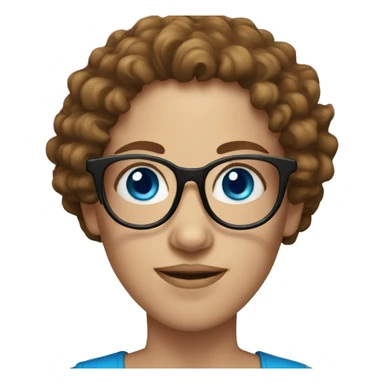 Face with blue eyes, female with curly brown hair, black glasses sticker