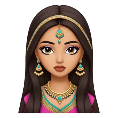  pretty lips, desi clothes, medium skin,  long hair, pretty bratz baddie, black eyeliner sticker