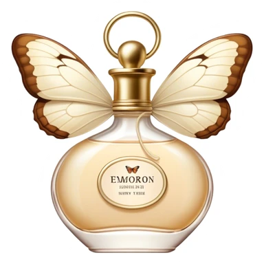 A delicate butterfly with wings in ivory and beige, and a flacon of vintage-style cream aesthetic perfume sticker