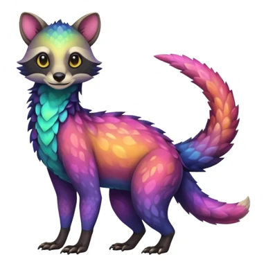 Colorful Fruity Iridescent Warm-colored Tropical Exotic Vernid-Sergal-Trico-Civet-fusion-hybrid-animal-creature, full body sticker