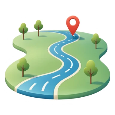 Simple flat map icon, curved road with location pin, rounded lines, minimal style, pastel colors, no background, app icon style
 sticker