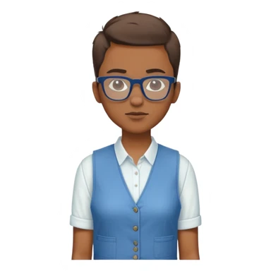 je veux crée mon émoji  de moi personnel j'ai la peau marron plutôt grand j'ai une coupe Classic choux court dégrader comme Jami fox l'acteur américain, je me tiens droit avec des lunette plutôt ronde une chemise blanche Gillet manche courte bleu  sticker