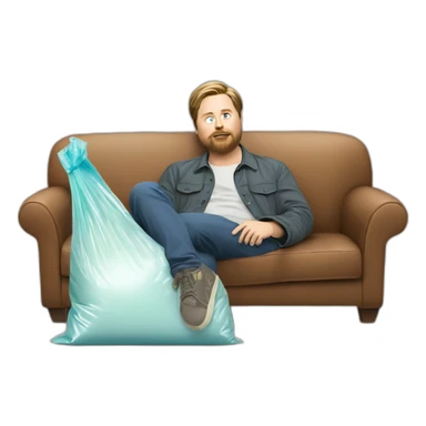 tim heidecker with a beard lazy lounging on couch holding a plastic ziploc bag of walnuts sticker