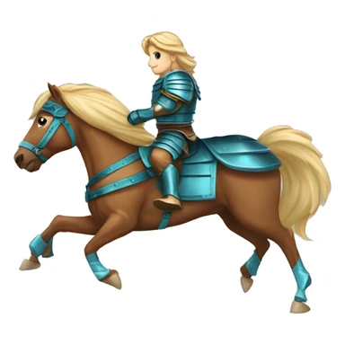 Chestnut brindle brindled striped horse blonde mane running galloping wearing blue and cyan armour  sticker